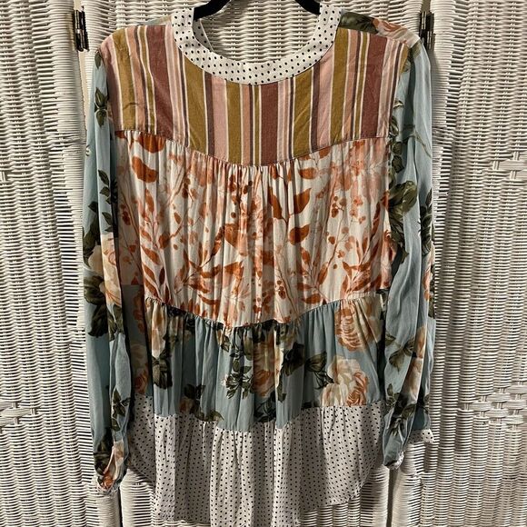 Soft Surroundings Montage Blouse Women's Size Large Blue Floral Polka Dots - Picture 5 of 10